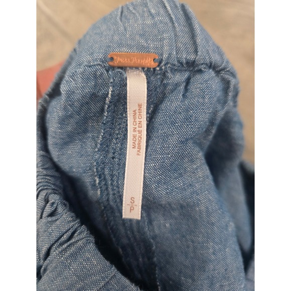 Free People Off The Shoulder Denim Chambray Long Sleeve Top Linen Cotton Small - Picture 7 of 8